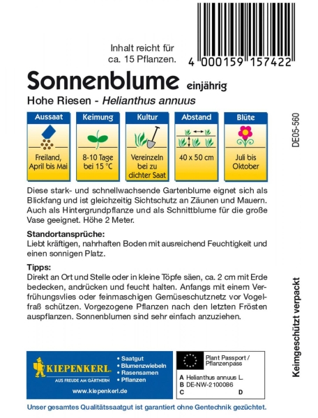 Sonnenblume, Hohe Riesen, 15 Samen